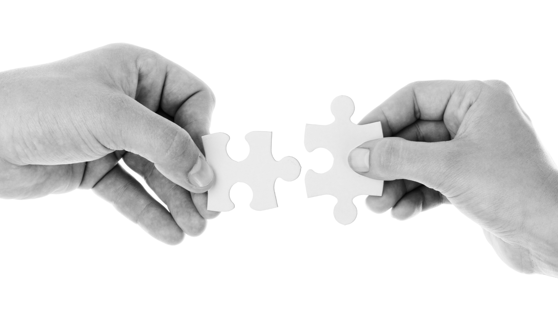 an image of puzzle pieces held by two people to depict working together